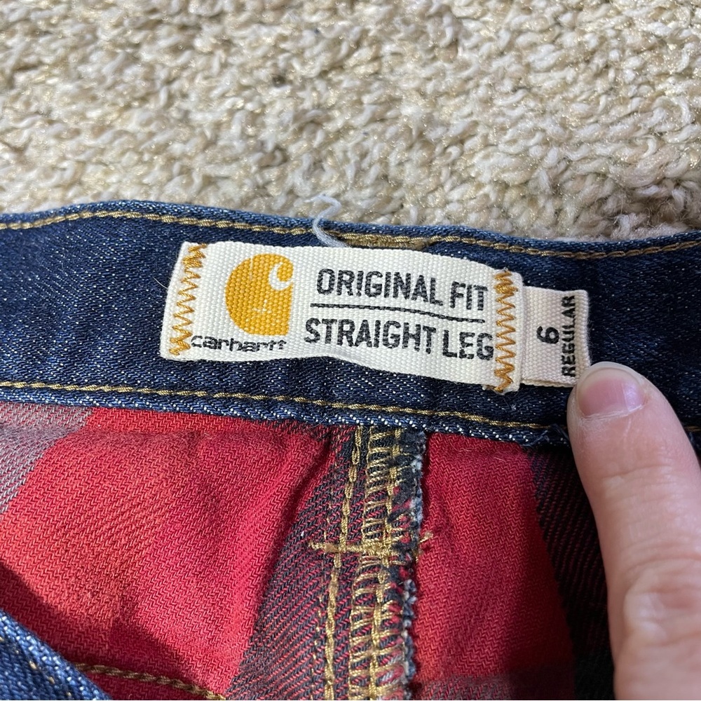 Carhartt Women's Straight Leg Jeans - Dark Blue with Red Plaid Lining - Picture 6 of 8